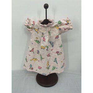Baby Doll Dress Dinosaur Print Pink Color Short Puff Sleeves Ruffled Collar
